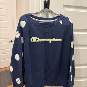 Champion Navy Sweatshirt with White and Yellow Accents